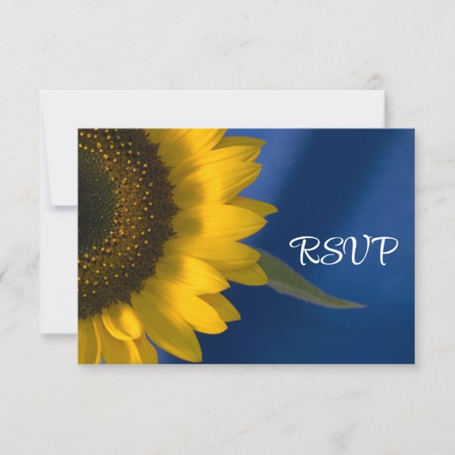 Sunflower on Blue Wedding RSVP Card (Front)
