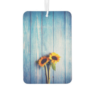 Sunflower on Blue Wood Wall Air Freshener