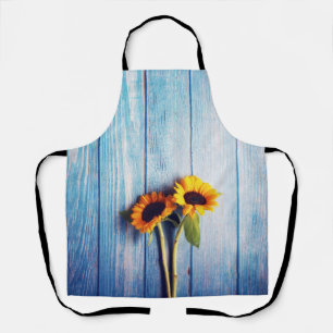 Sunflower on Blue Wood Wall Apron