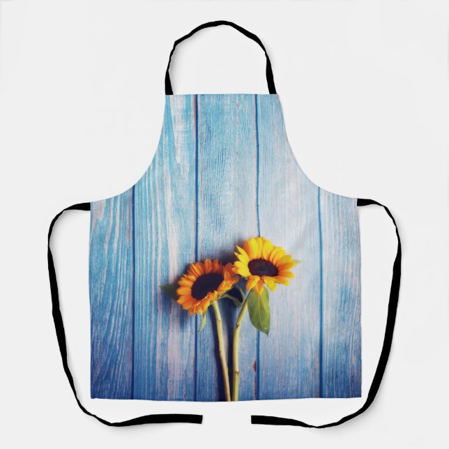 Sunflower on Blue Wood Wall Apron (Front)