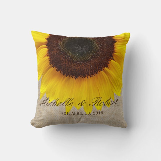 Sunflower on Burlap Rustic Country Wedding Custom Throw Pillow (Front)