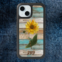 Sunflower on Faux Green Weathered Wood Monogram