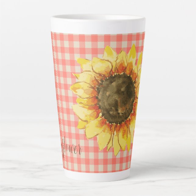 Sunflower on Gingham Latte Mug (Front)
