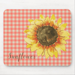 Sunflower on Gingham Mouse Pad