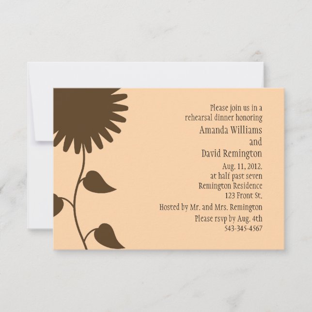 Sunflower on Peach Rehearsal Dinner Invitation (Front)