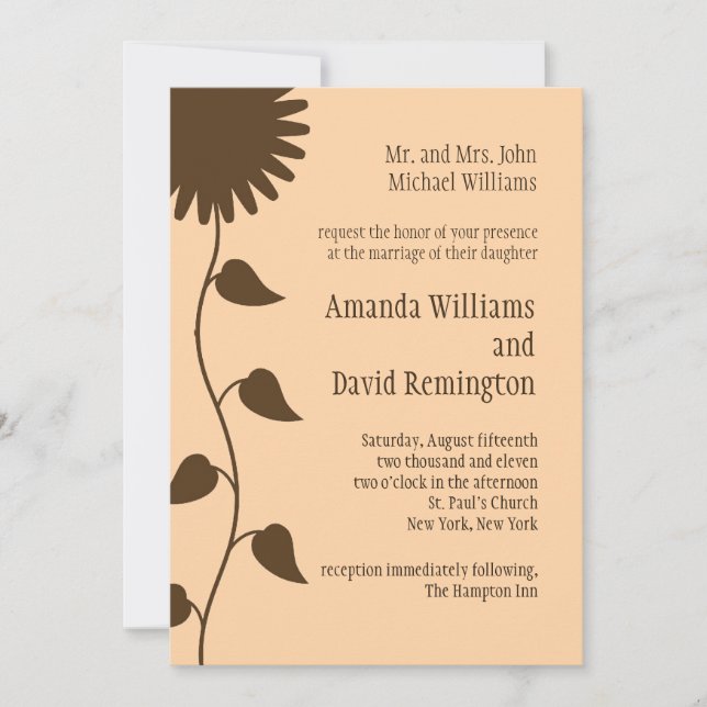 Sunflower on Peach Wedding Invitation (Front)