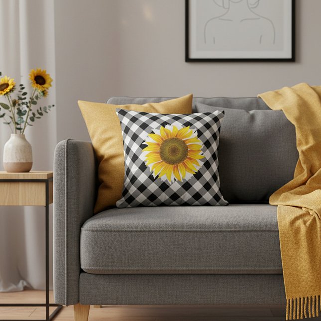 Sunflower on plaid throw pillow (Creator Uploaded)