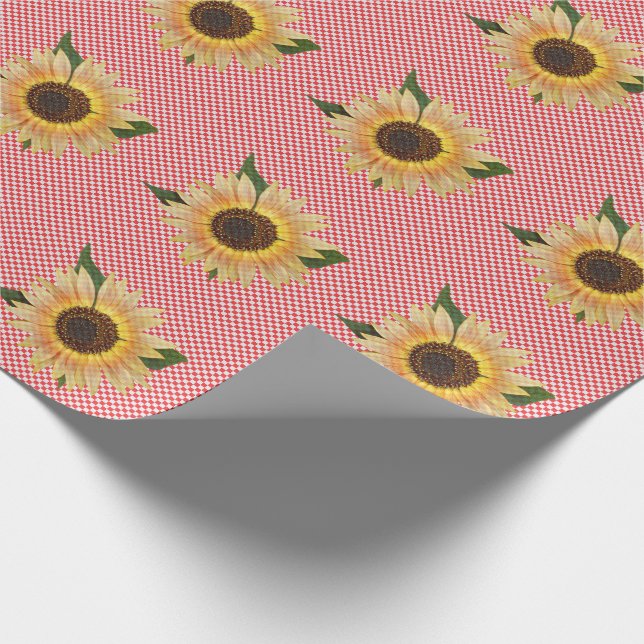 sunflower on red and white gingham wrapping paper (Corner)