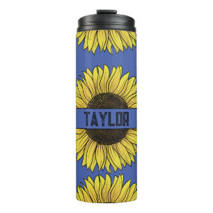 Sunflower on Solid Background Monogram Name Thermal Tumbler