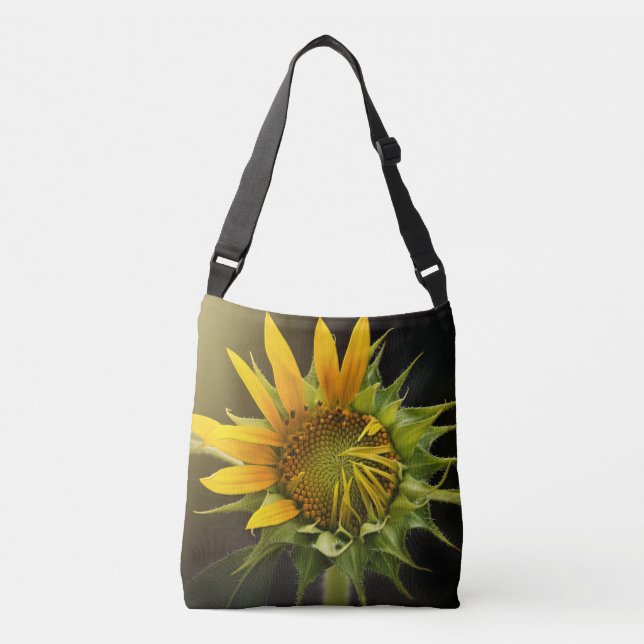 Sunflower Opening in Full Bloom Crossbody Bag (Front)