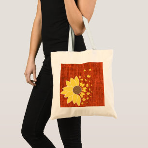 Sunflower Orange  burlap print Tote Bag