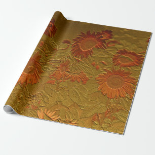 Sunflower Orange Gold Floral Art Design Decoupage Wrapping Paper