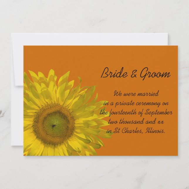 Sunflower Orange Marriage / Elopement Announcement (Front)