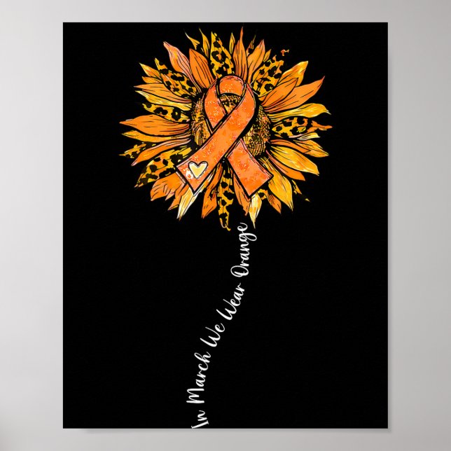 Sunflower Orange Ribbon Multiple Sclerosis Awarene Poster (Front)