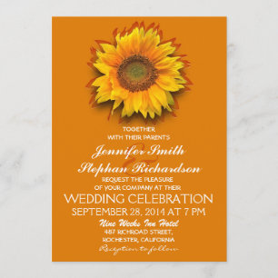 sunflower orange yellow wedding invitations
