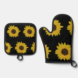Sunflower Oven Mitt & Potholder Set Black & Yellow