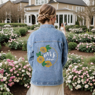 Sunflower Painting Mrs. Bridal Wedding Custom Denim Jacket