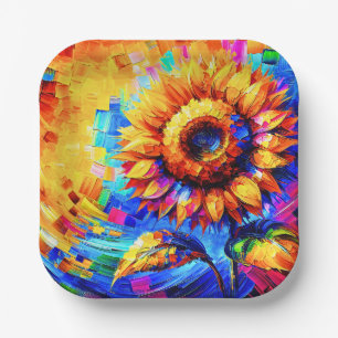 Sunflower Painting Vivid Colours Sunflower Power Paper Plate