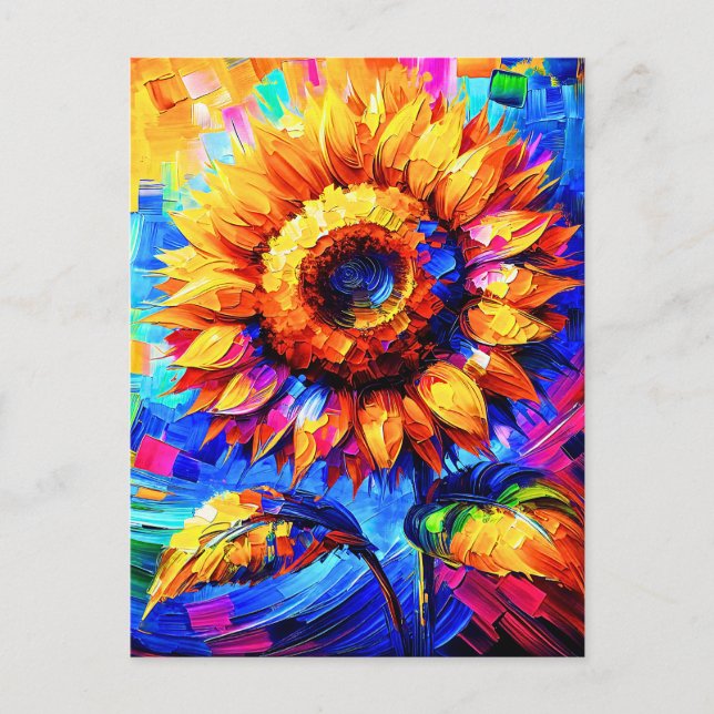 Sunflower Painting Vivid Colours Sunflower Power  Postcard (Front)