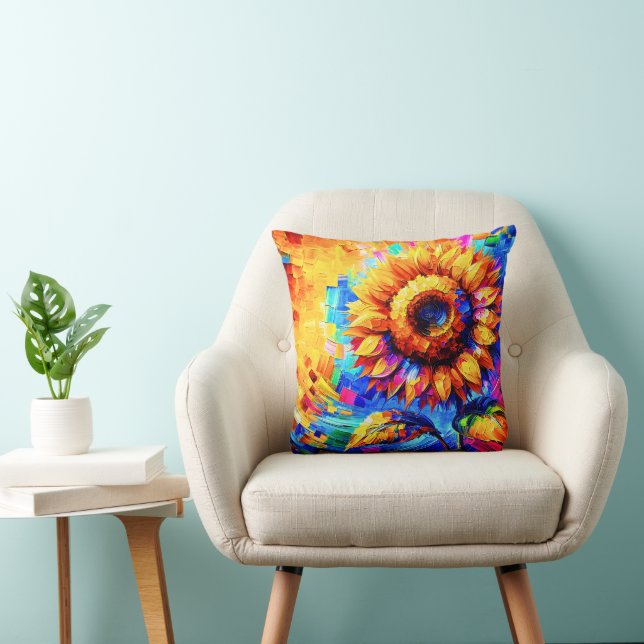 Sunflower Painting Vivid Colours Sunflower Power  Throw Pillow (Chair)