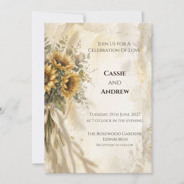 Sunflower Pampas Grass Wedding Invitation (Front)
