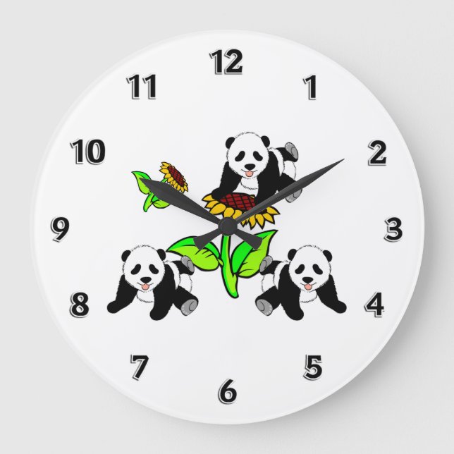 Sunflower Panda Bears Large Clock (Front)