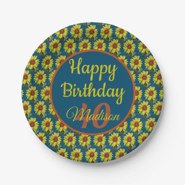 Sunflower Paper Plates - Optional Personalization (Front)