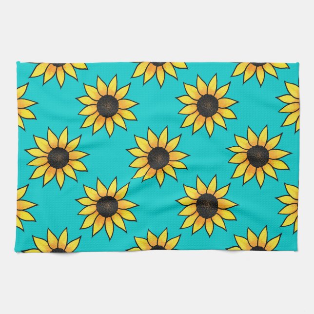 Sunflower Pattern 4 Kitchen Towel (Horizontal)
