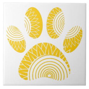 Sunflower Pattern Dog Paw Print Decorative Design Tile