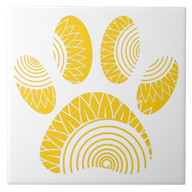 Sunflower Pattern Dog Paw Print Decorative Design Tile (Front)