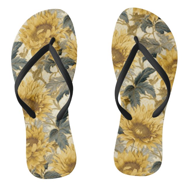 Sunflower Pattern Flower  Flip Flops (Footbed)