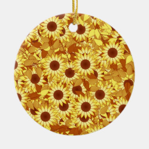 Sunflower pattern - gold, yellow and brown ceramic ornament