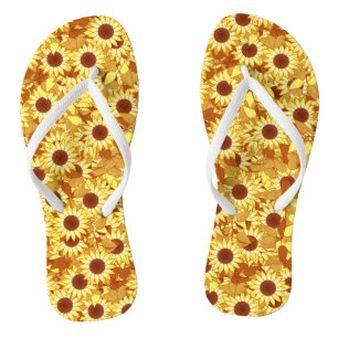 Sunflower pattern - gold, yellow and brown flip flops