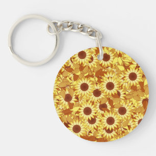 Sunflower pattern - gold, yellow and brown keychain