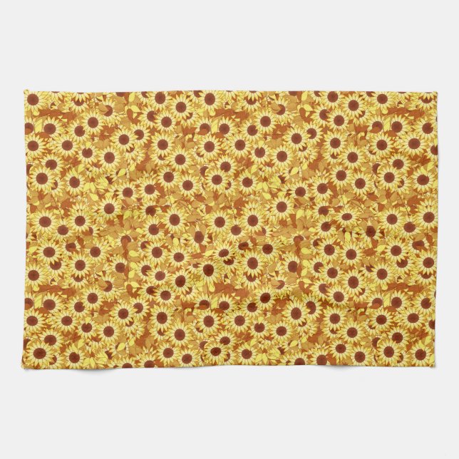 Sunflower pattern - gold, yellow and brown kitchen towel (Horizontal)
