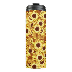 Sunflower Pattern, Gold, Yellow and Brown Thermal Tumbler