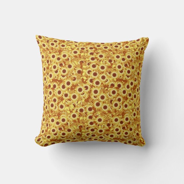 Sunflower pattern, gold, yellow and brown throw pillow (Front)