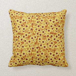 Sunflower pattern, gold, yellow and brown throw pillow