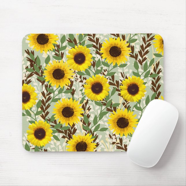 Sunflower Pattern Mouse Pad (With Mouse)