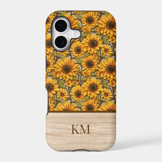 Sunflower Pattern Phone Case with Monogram (Back)
