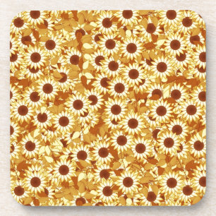 Sunflower pattern, shades of gold, yellow and brow coaster