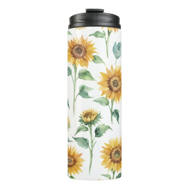 Sunflower Pattern Watercolor Botanical  Thermal Tumbler (Front)