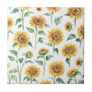 Sunflower Pattern Watercolor Botanical  Tile