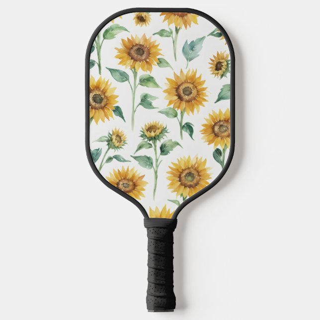 Sunflower Pattern Watercolor Pickleball Paddle (Front)