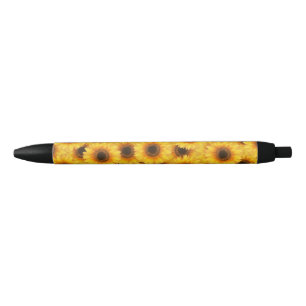 Sunflower pattern, yellow beauties, black ink pen