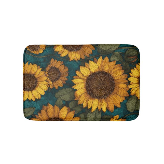 Sunflower Patterns - Cheerful Floral Style Bath Mat (Front)