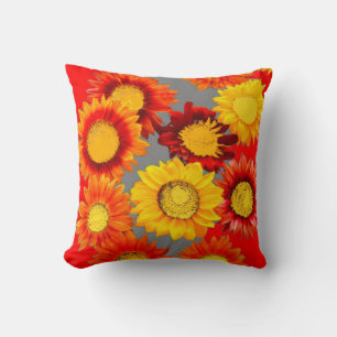 SUNFLOWER PATTERNS GREY-RED ABSTRACT ART THROW PILLOW