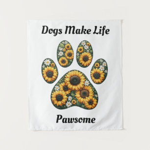 Sunflower Paw Print Tapestry