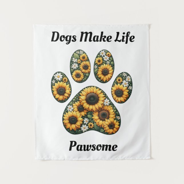 Sunflower Paw Print Tapestry (Front)