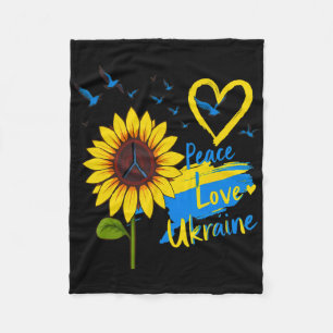Sunflower Peace Love Ukraine Ukraine Flag Map Fleece Blanket